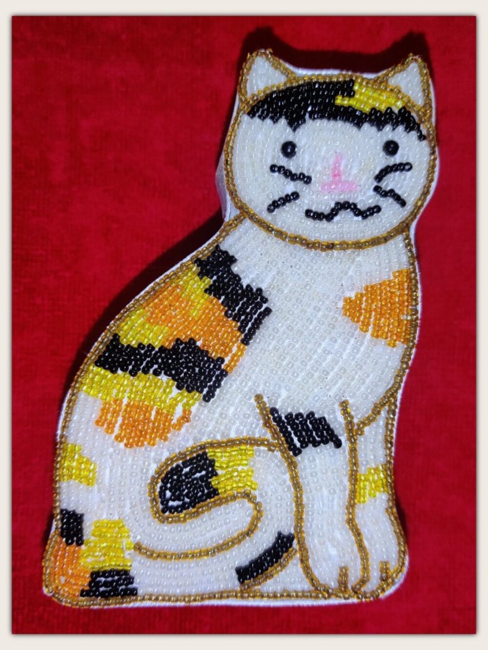 Calico Cat / Kitty Beaded Trinket / Jewelry Box - 3.75" x 5.5"